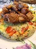 Tabulé Estilo Marroquí con Melón Cantalupo y Pechuga con Cebolla Caramelizada en Salsa de Ostras !!!