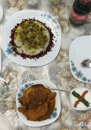 عکسی از دستور خورشت مرغ و بادمجان و برنج