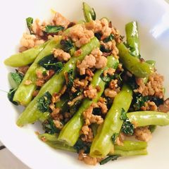 Stir-fried Mince & Green Beans in Chili Garlic Oil A picture of Stir-fried Mince & Green Beans in Chili Garlic Oil.