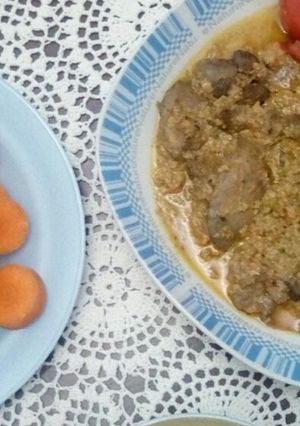 A picture of Chicken Livers with Tahini Sauce.