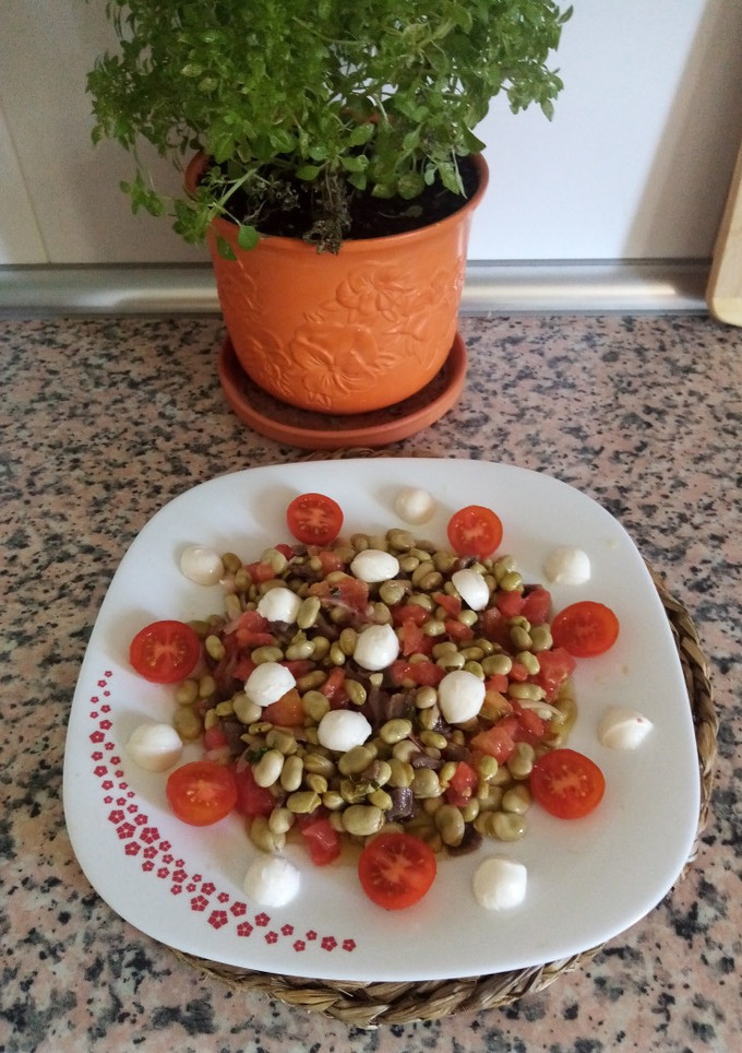 Una foto de Ensalada de habitas baby en aceite con anchoas en conserva