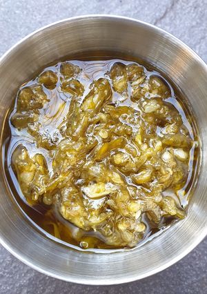 A picture of Green chilli sauce aka Sambal cabe hijau.