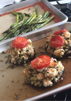 A picture of Shrimp Stuffed Portobello Mushroom Caps.