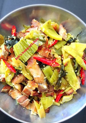 Foto resep Sayur asin masak babi panggang