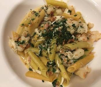 Popular Cuisine Crispy Pepper Seafood Scampi over Red  Green Lentil Penne Delicious and Healthy