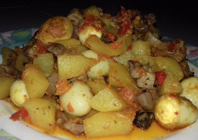 Balado kentang ati ampela +telor puyuh