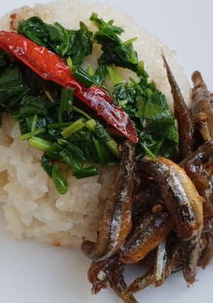 Hình của món Xôi cá cơm kho.