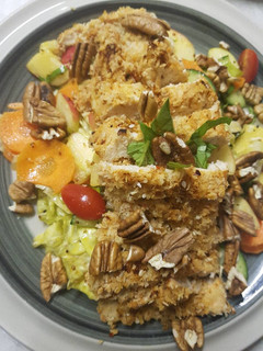 A picture of Coconut Crusted Chicken with Pecan, Apple Salad.