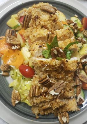 A picture of Coconut Crusted Chicken with Pecan, Apple Salad.