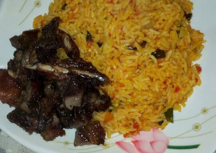 Jollof rice, with roasted meat