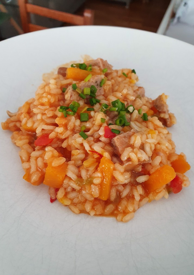 Una foto de Arroz con calabaza y setas shiitake