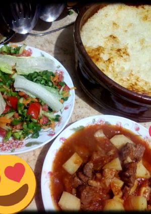 صورة لوصفة طاجن رز معمر وبطاطس باللحم ❤️