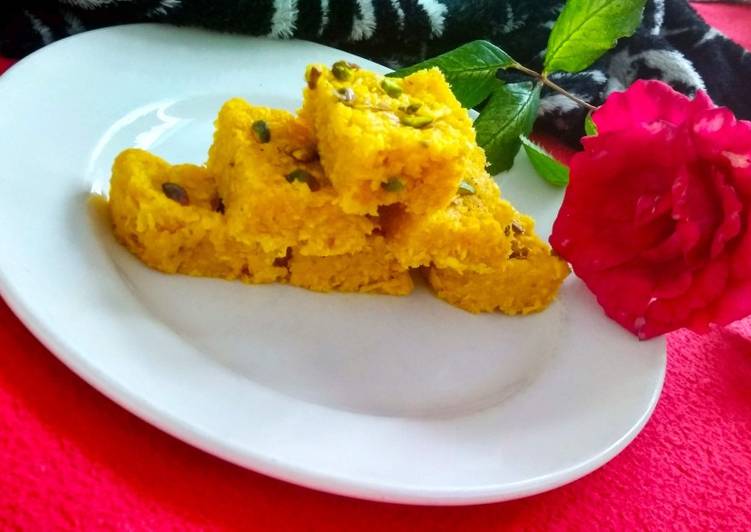 Recipe of Quick Mango flavour coconut burfi