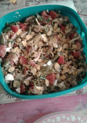 Una foto de Ensalada de chauchas y pollo asado