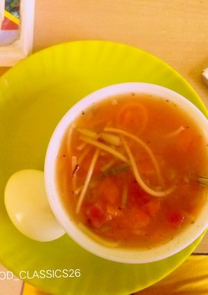 A picture of Noodle tomato soup.