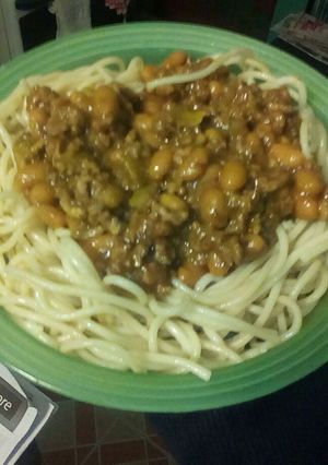 A picture of Macaroni and mince.