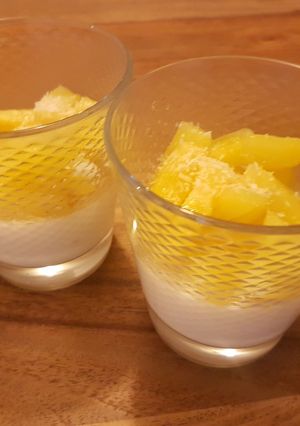 Une photo de Panna cotta exotique (citron vert, coco et ananas)