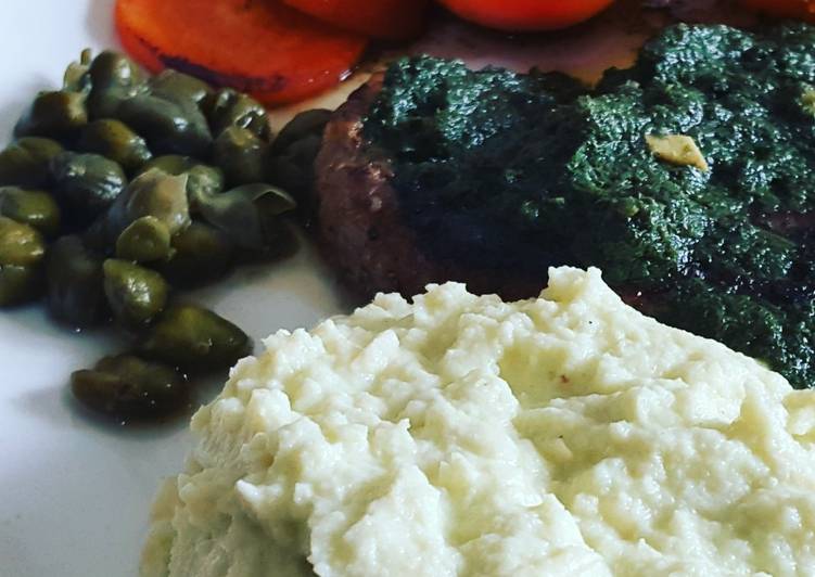 Mashedpotato with green antipasto italian steak sauce #keto