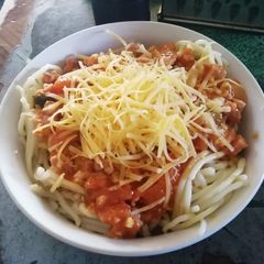 Spaghetti pasta with bacon A picture of Spaghetti pasta with bacon.