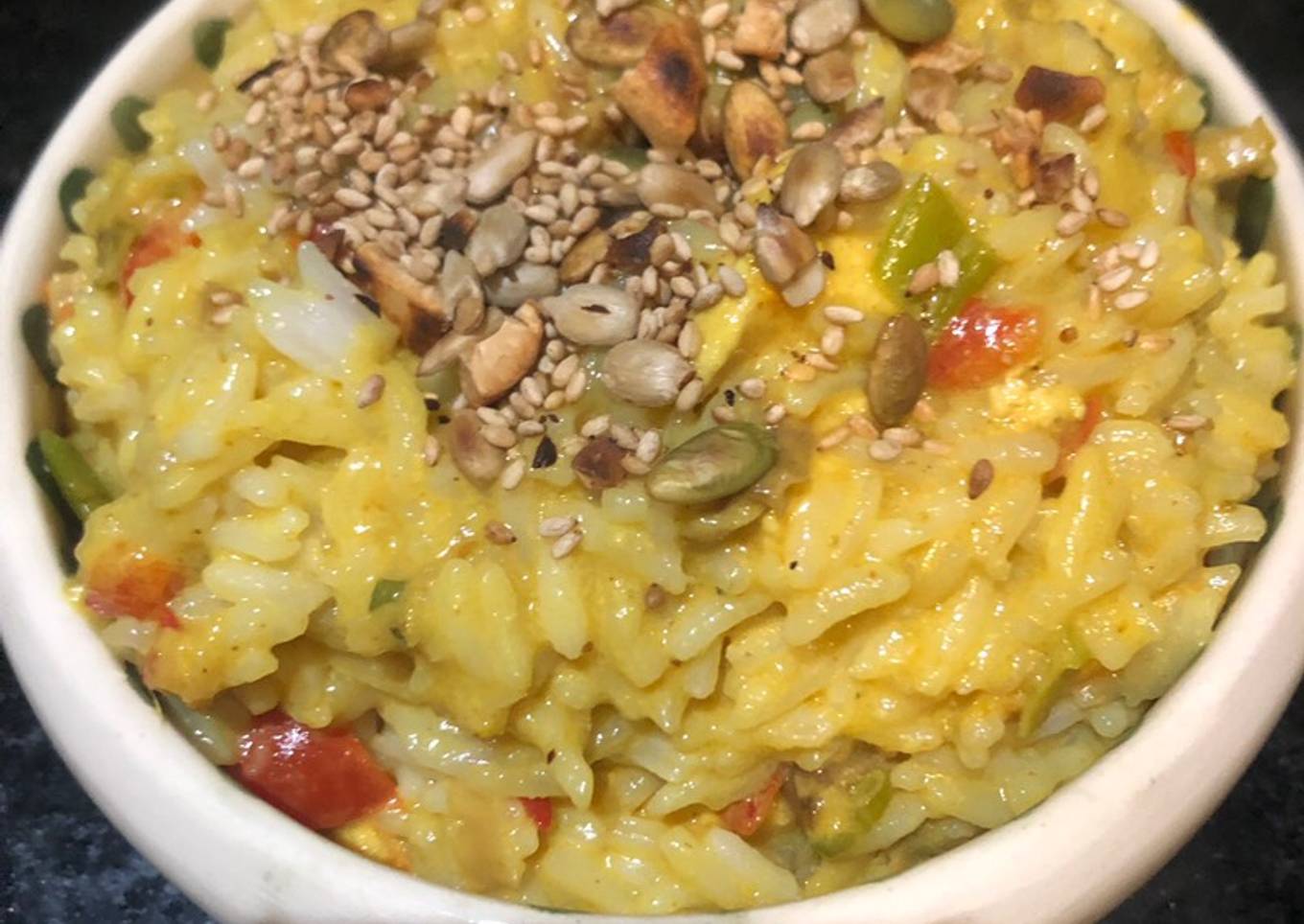 Arroz tipo thai con leche de coco curry y hongos…. Deliiiiiiiiii 😋😋😋