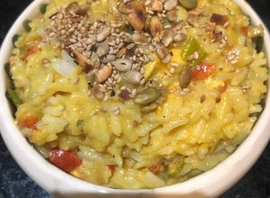 Una foto de Arroz tipo thai con leche de coco curry y hongos…. Deliiiiiiiiii 😋😋😋