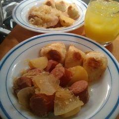 Sauerkraut and polish kielbasa A picture of Sauerkraut and polish kielbasa.