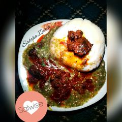 A picture of Semolina & white okra soup,Garnish with stew #Zerohungernigeriaby2030ispossible#.
