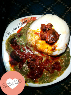 A picture of Semolina & white okra soup,Garnish with stew #Zerohungernigeriaby2030ispossible#.
