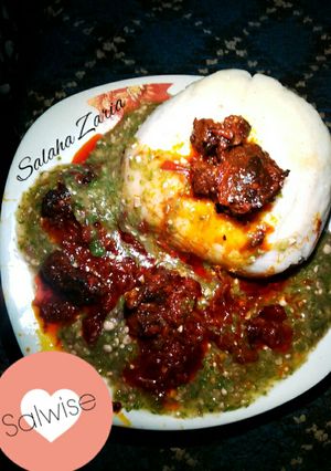 A picture of Semolina & white okra soup,Garnish with stew #Zerohungernigeriaby2030ispossible#.
