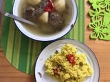 Arroz con habichuelas cúrcuma para cena navideña