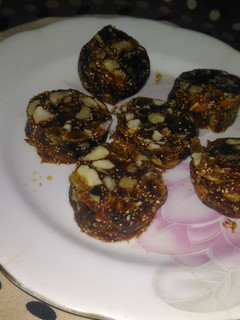A picture of Dates and nuts roll.