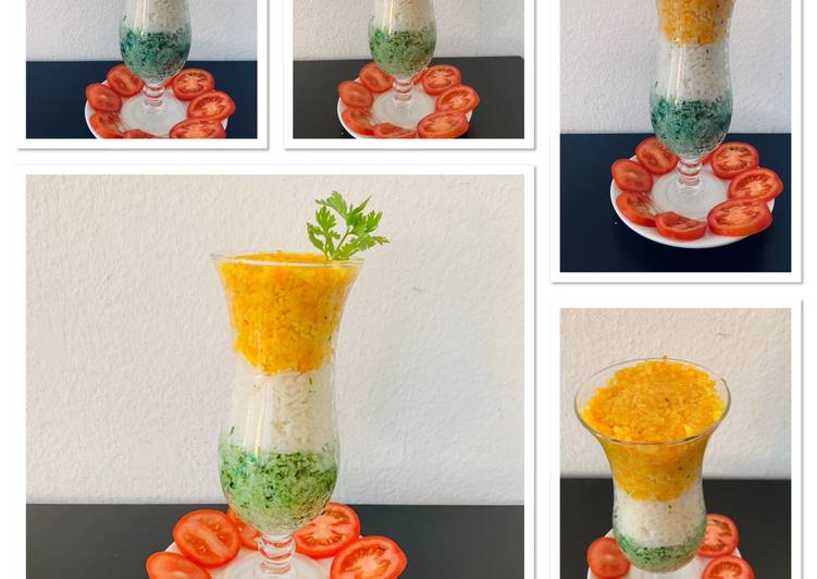 Tiranga Rice (palak rice, plain rice and carrot rice)