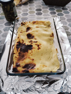 Una foto de Lasaña de atún y pisto con huevo con Bechamel en Thermomix