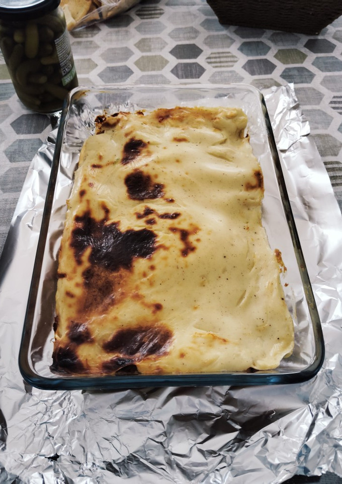 Una foto de Lasaña de atún y pisto con huevo con Bechamel en Thermomix