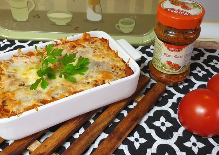 Canelones vegetarianos con soja y pesto rojo