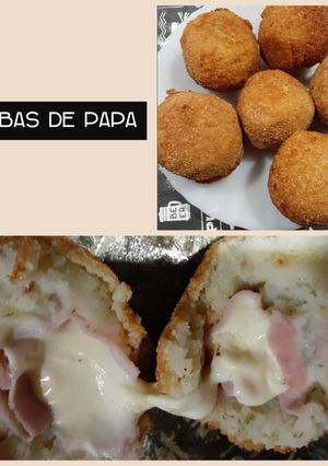 Una foto de Bombas de papa con jamón y queso 😋