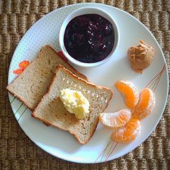 Continental Breakfast With Homemade Berry jam and Peanut Butter A picture of Continental Breakfast With Homemade Berry jam and Peanut Butter.