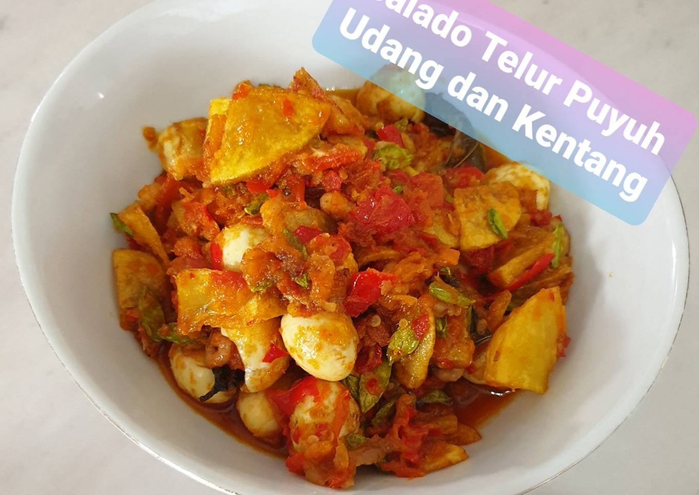 75. Balado Telur Puyuh Udang dan Kentang