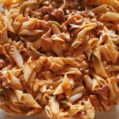 A picture of Red sauce pasta.
