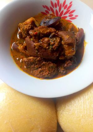 A picture of Ogbono soup with eba.