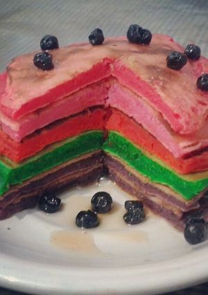Foto resep Rainbow Pancake Blueberry Topping