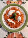 Risotto con crema di peperoni e stracciatella