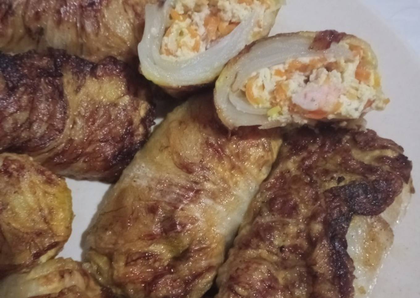 Sawi gulung isi udang tahu