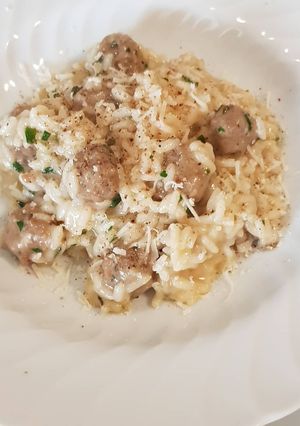 A picture of Risotto with Mushroom Meatballs in a Pressure Cooker.
