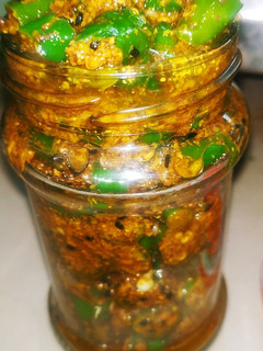 A picture of Green chilli pickles.