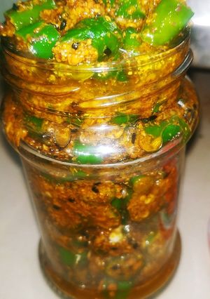 A picture of Green chilli pickles.