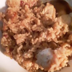 A picture of Chicken and Bacon with Brown Rice.