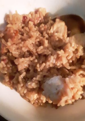 A picture of Chicken and Bacon with Brown Rice.