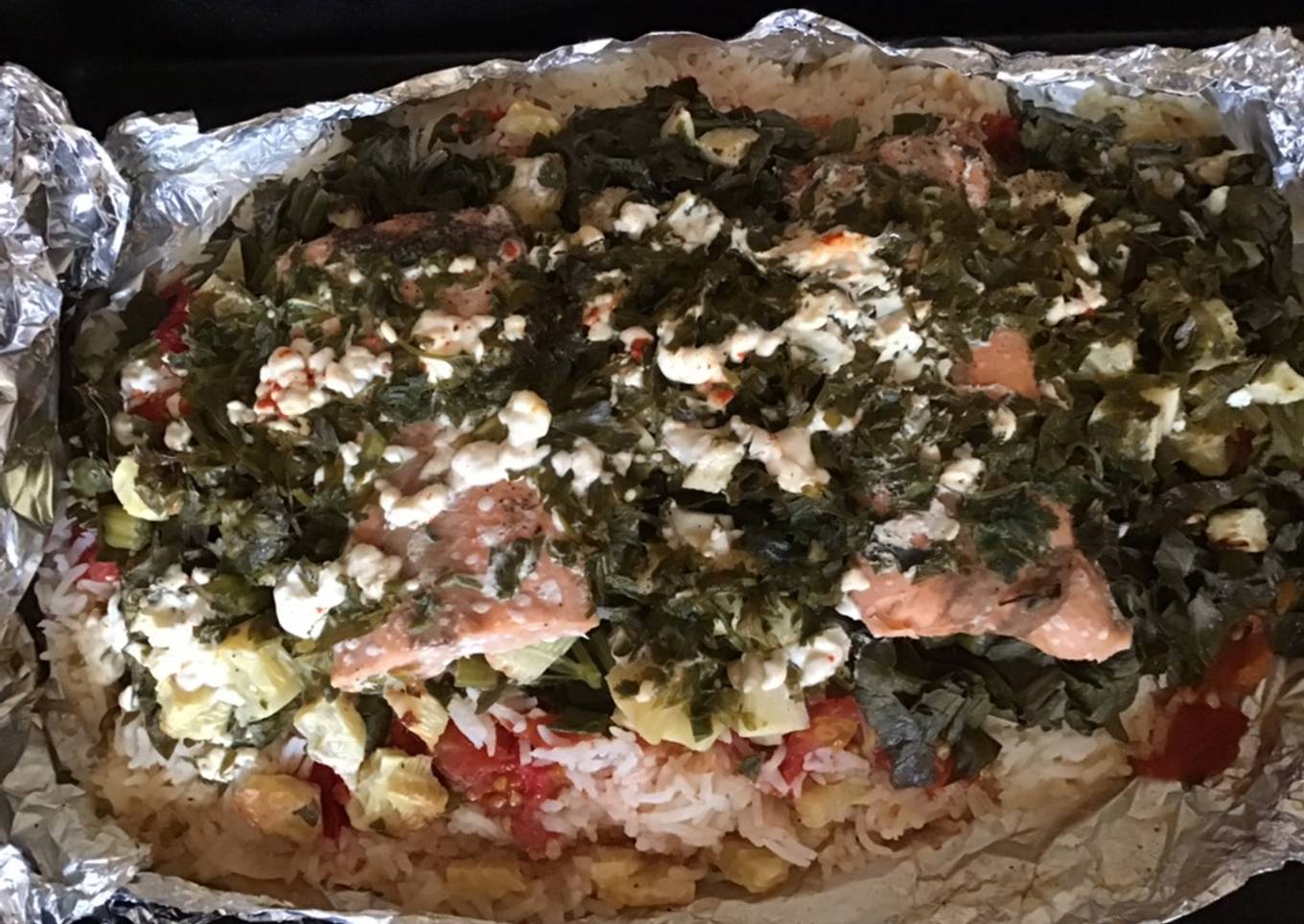 Pavés de saumon aux légumes du soleil et riz en papillote géante