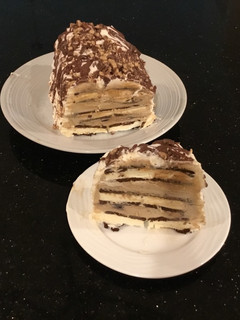 A picture of Mocha Chip Ice Cream Sandwich Layer Cake.